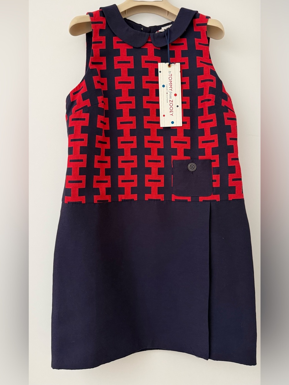 Tommy loves Zooey - Chain link dress, Navy and Red Women's retro drop waist mini